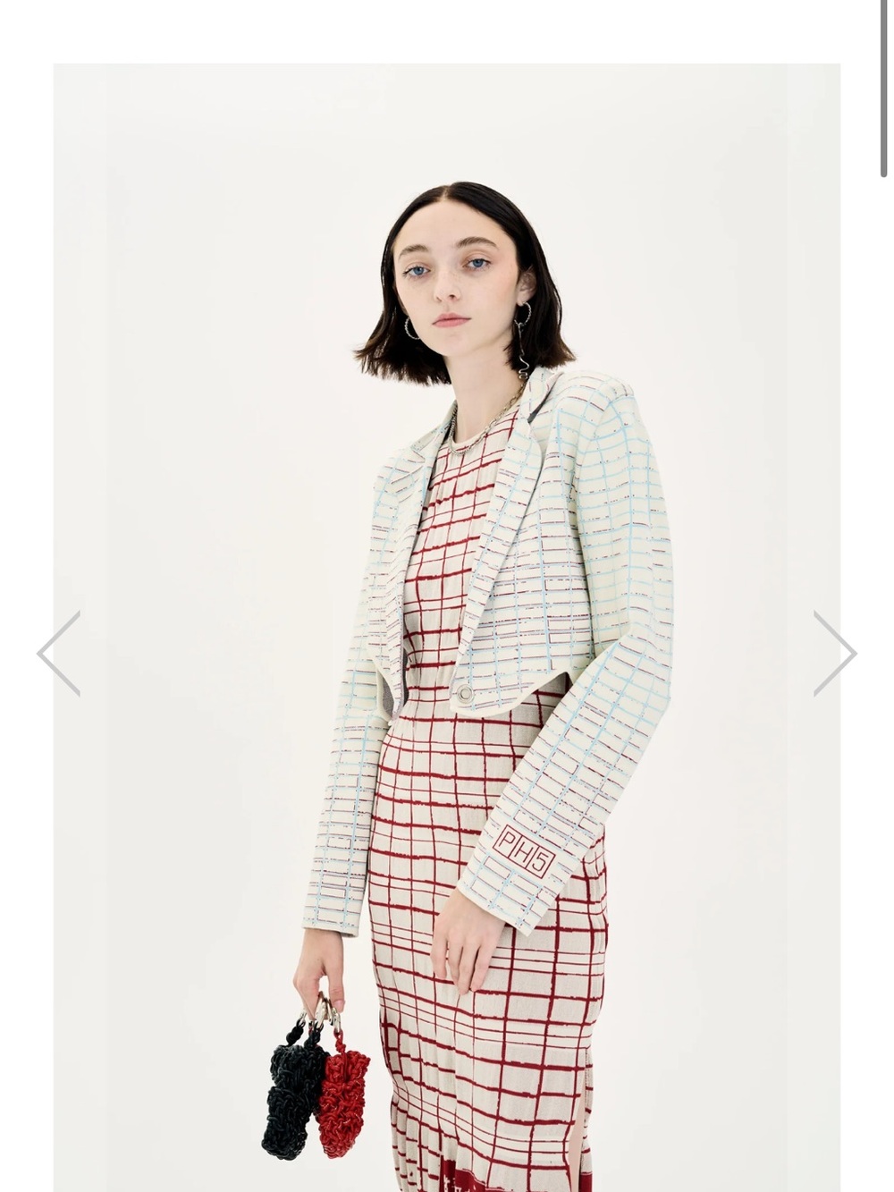 PH5 Cropped knitted Blazer in Cream with Blue Accents